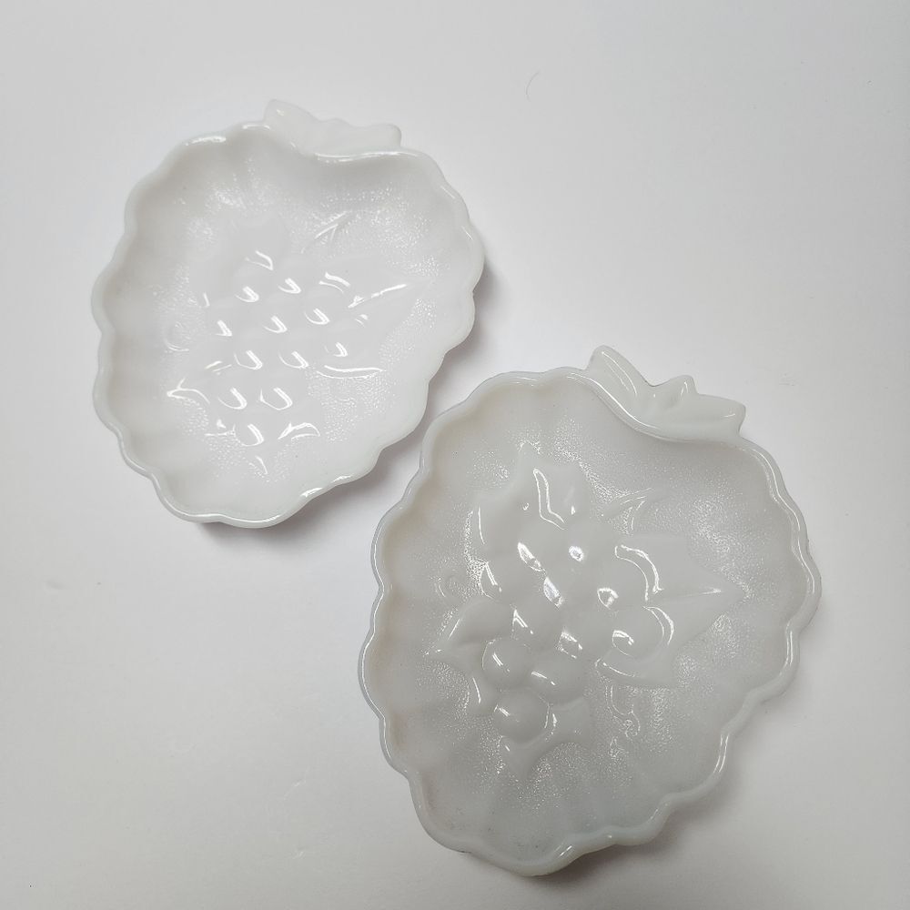 Vintage Set Of 2 Milk Glass Grape Shaped Candy Dishes